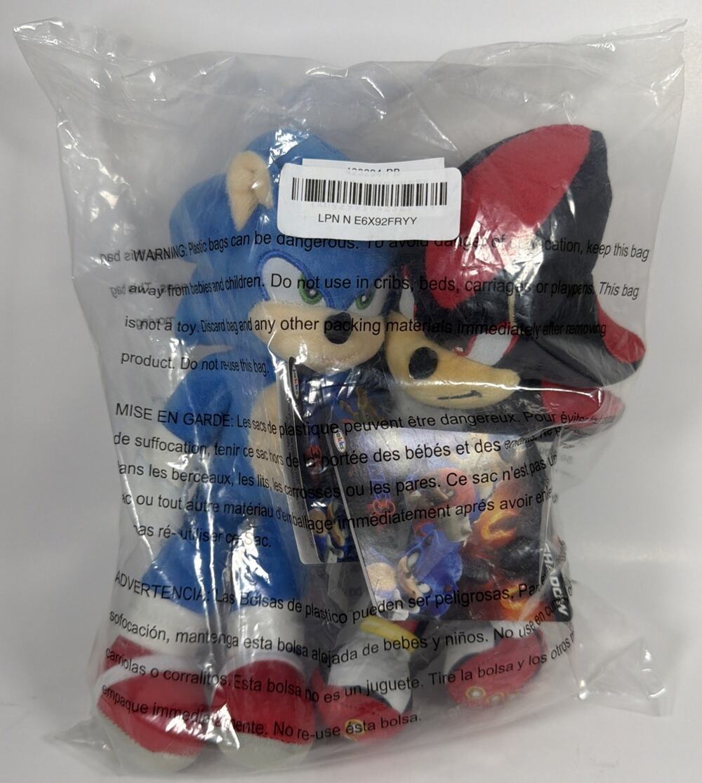 set of 2 Jaks Pacific Sonic 3 9” Plushes - Sonic & Shadow - New